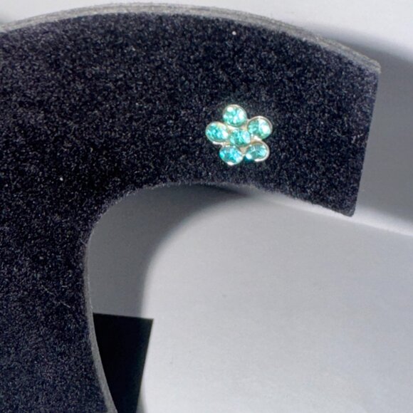 7mm Aqua Blue Flower Cz And Sterling Post Earrings - Picture 9 of 15